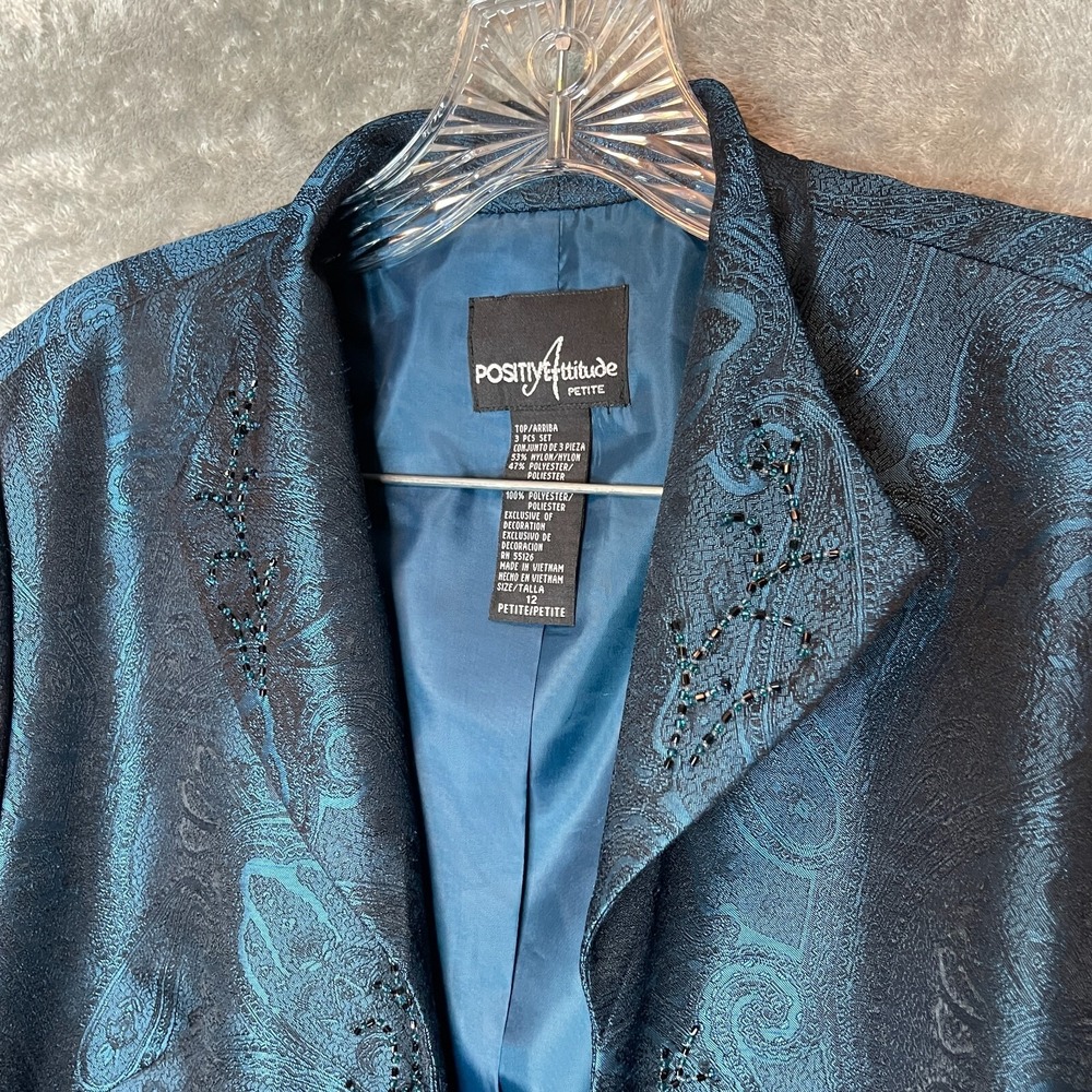 Vtg Positive Attitude Women Jacquard Beaded Formal Occasion Open Front Top 12P
